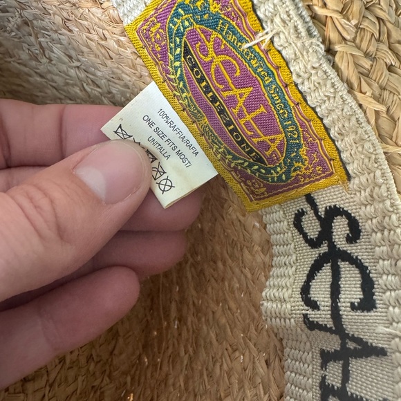 Scala Handcrafted Rafia Straw Sun Hat Wide Brim Chiffon Tie Womens One Size - Picture 9 of 10